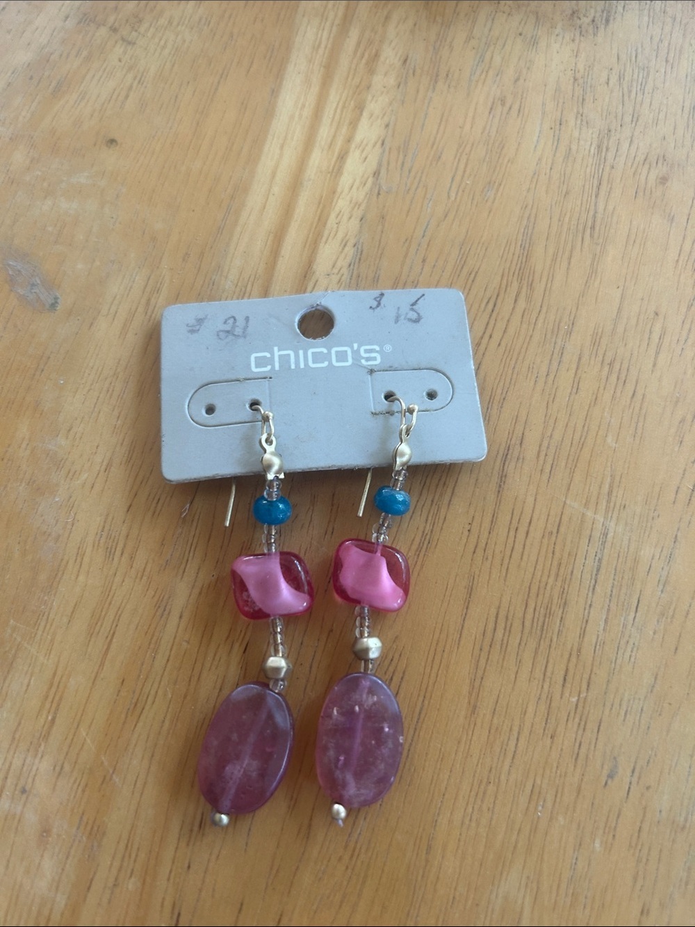 Chico's Pink and Blue Dangle Bead Earrings